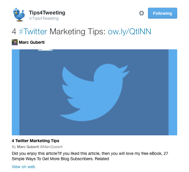 Tweet Promoting Blog Post